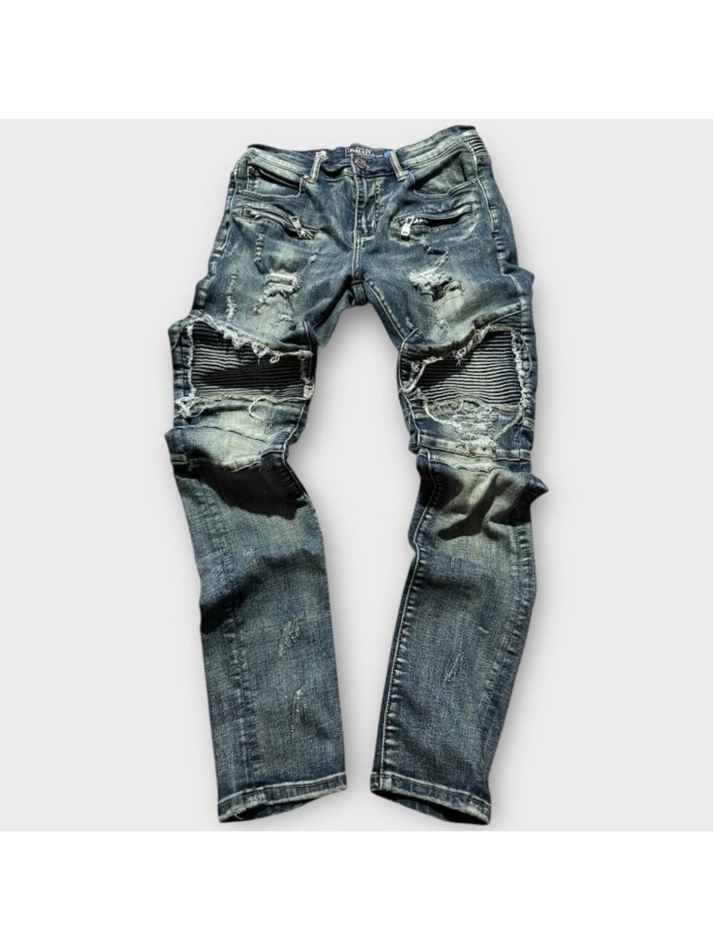 DAMATI Men’s 30 Stacked Cargo Flared Jeans Skinny Urban Grunge Skater Y2K VTG
